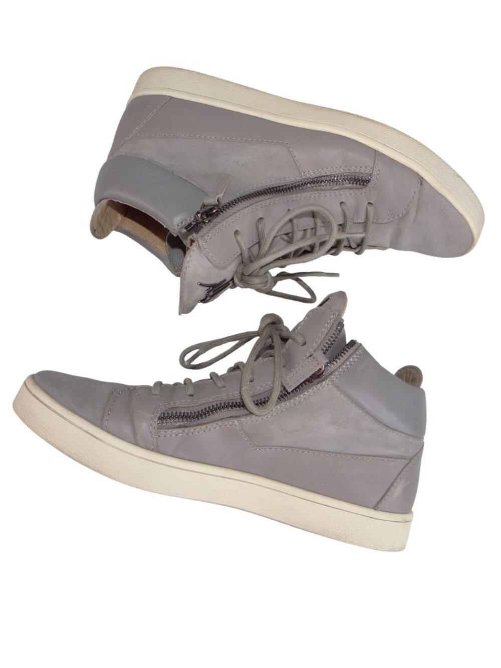 Giuseppe Zanotti‎ Grey Leather Suede Mid Top Double Zip Sneakers Womens 38